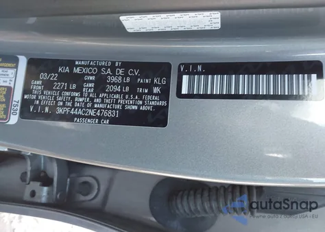 2022 Kia Forte Gt from USA, damaged, VIN 3KPF44AC2NE476831